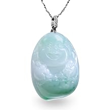 Dahlia Laughing Buddha Jade Necklace, Real Grade A Certified Burma Jadeite for Happiness and Wealth, Adjustable Lucky Red Cord,