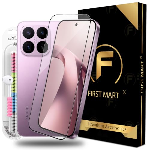 Image of FIRST MART Tempered Glass for Xiaomi 17T, 9H 0.3 mm Full-Glue Screen Protector with Cable Protector, 3D Edge-to-Edge, HD Clear, Case-Friendly, Black, Pack of 1