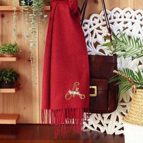 CALLIE Personalized Winter Scarf for Women, Floral Initial Design Shawl and Wraps with Name, Soft Warm Vintage Neck Scarf, Christmas Valentine’s Day Birthday Gift for Famliy Friend3