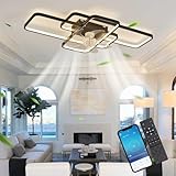 SRECELL 41' Rectangle Rings Ceiling Fan with Lights & Remote, Modern Low Profile Flush Mount Bladeless Ceiling Fan, Dimmable LED Light, 6 Wind Speeds, Reversible Silent DC Motor, APP & Remote Control