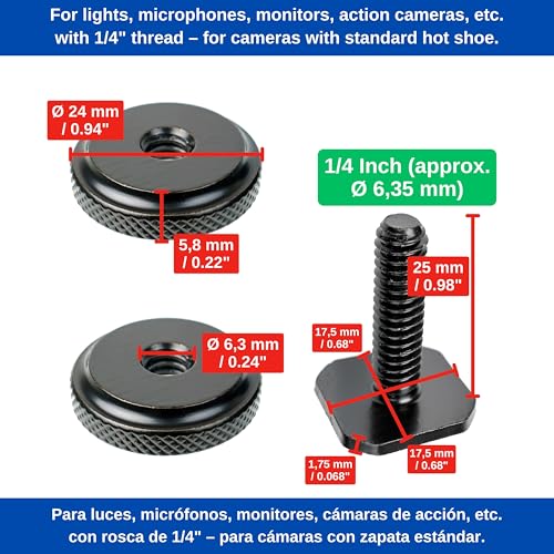 Rosca de Trípode para Zapata Caliente, 2 piezas, Negro, Rosca de 1/4”, Adaptador de Zapata de Metal con Placa de Montaje, Compatible con Cámaras Canon, Nikon, Panasonic, Sony, Accesorio de Cámara - imagen 4