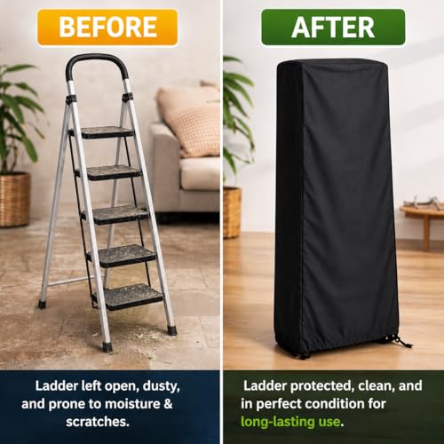 Image of EDRAK Foldable 4 & 5 Step Ladder Cover | Dustproof & Waterproof Protective Cover for Step Ladder | Heavy Duty Fabric | Drawstring Closure | Easy to Store & Wash