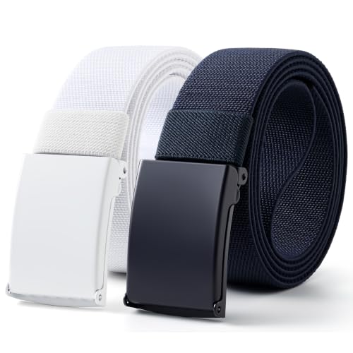 Image of Mile High Life Stretch Canvas Belt for Men, Golf Casual Elastic Web Belt, Top Military Buckle, Adjustable Cut to Fit