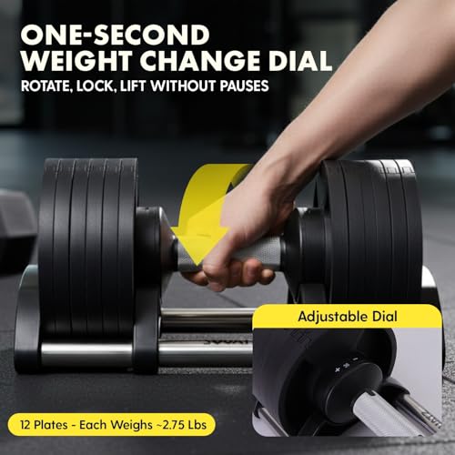 Image of SQUATZ Adjustable Dumbbells with Quick Weight Change, Space-Saving Dumbbell Set with Anti‑Slip Handle, Secure Locking System, Heavy‑Duty Plates & Base for Home Workout and Strength Training