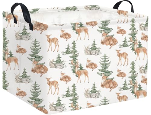 Image of Rectangular Baby Girl Basket Kids Baby Storage Basket Toy Storage Bin Organizer Box Room Decor(Forest Deer)