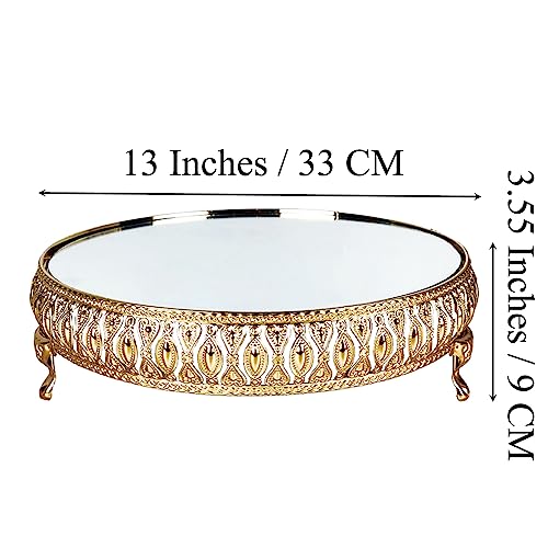 13 Inches 33cm Gold Round Mirror Cake Stand Cupcake Stands Metal Pedestal Holder with Crystals, Party Dessert Cheese Display Plate for Wedding Party Birthday Baby Shower Celebration Home Decoration - Image 4