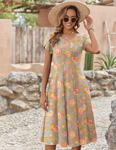 Image of ZEAGOO Womens Casual Dresses for Summer Short Sleeve Flare Midi Dress Loose Flowy Beach Sundress