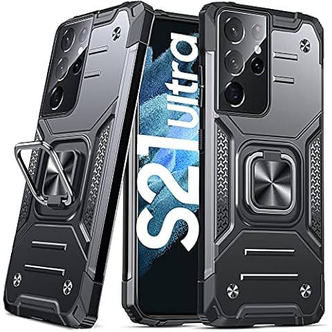 DASFOND Galaxy S21 Ultra 5G Case, Military Grade Shockproof Protective Phone Case Cover with Enhanced Metal Ring Kickstand [Support Magnet Mount] Compatible with Samsung Galaxy S21 Ultra, Black Cover