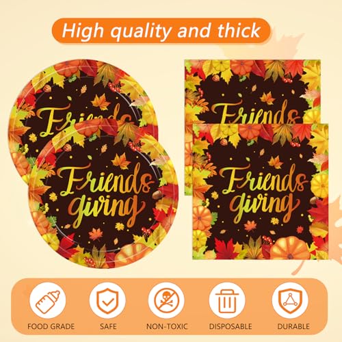 Image of 41 PCS Fall theme Thanksgiving Party Supplies Kit,Happy Friendsgiving Tableware Include Dessert Plates, Napkins,Tablecloth Autumn Harvest Disposable Dinnerware For Autumn Thanksgiving Party