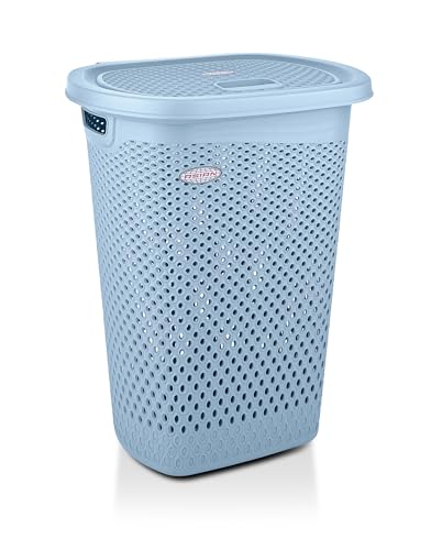 Image of Asian Plastowares - Verona Laundry Basket with Lid | Large Size | Multi-Utility Storage Basket /Bin for Clothes, Toys, Kitchen & Household | BPA Free | Durable & Space-Saving | Bluish Grey