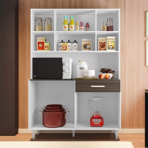 Kit Cozinha Poliman Gabi 8 Portas 1 Gaveta Branco/Rovere/Amêndoa