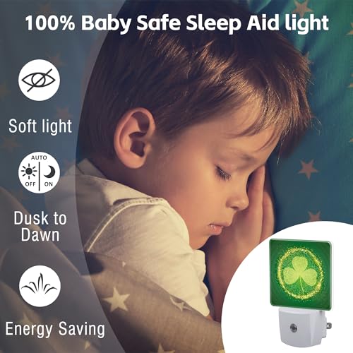 Image of St Patrick's Day Shamrock Night Light Plug into Wall,Green Irish Clover Leaf Dusk to Dawn Night Light Plug in,0.5w Energy Saving Sleep Friendly NightLight for Kids Boys Girls Home Decor