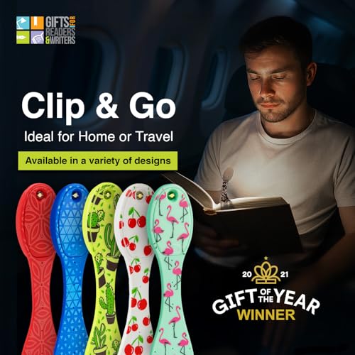 Image of Gifts for Readers & Writers Book Light, Clip On Reading Light for Bed, 2in1 Flexilight & Bookmark, Small & Lightweight with a Soft Glow, 2 Batteries Included, Blue