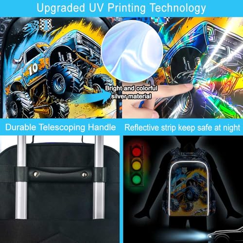 5Pcs Kids Luggage Set, 18" Boys Travel Suitcases with Wheels, Car Carry on Rolling Luggage Airline Approved (Black)3