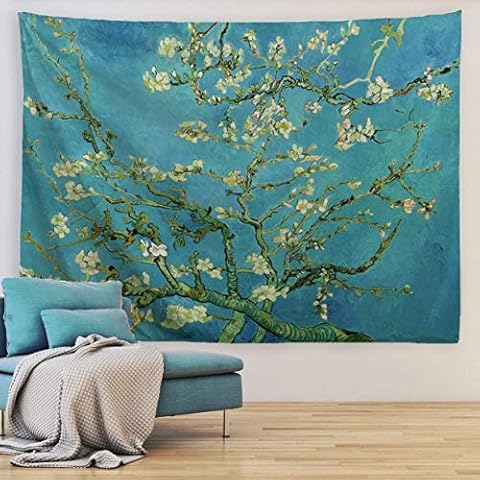 ORTIGIA Van Gogh Almond Blossom Tapestry Oil Painting Floral Wall Hanging Nature Landscape Wall Art Home Decor for Bedroom Living Room 60" W x 80" L (150cmx200cm) Cover