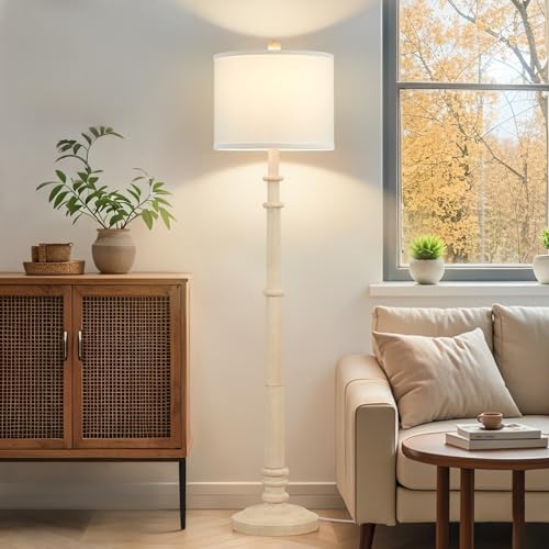 Image of Floor Lamps for Living Room - 60 inch Farmhouse Floor Lamp with Adjustable Color Temperatures - Vintage Standing Lamp Reading Light with Linen Shade Rustic Tall Lamp for Bedroom Office, Oatmeal Wash