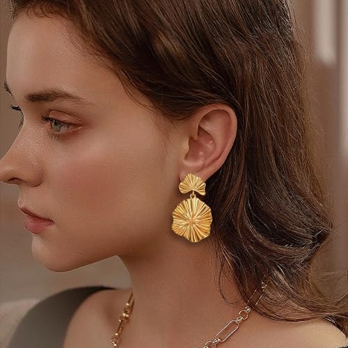 Gold Leaf Earrings Dangle Earring for Women, Silver Two-Tone Fashion Statement Jewelry 6