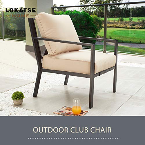 Lokatse Home Outdoor Club Chair Patio Metal Dining Sofa With Steel Frame For Porch, Deck, Poolside, Beige Cushions #TOP6