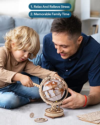 Rowood 3D Puzzles For Adults, Diy Wooden Model Kit For Adults To Build, Stem Mechanical Building Kit With Led, Birthday Luminous Globe #TOP3