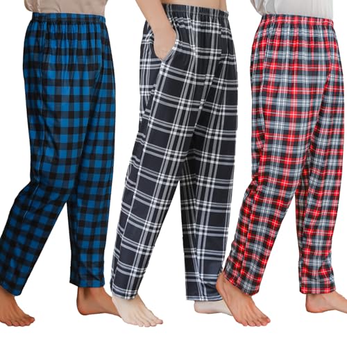 3 Pack Mens Pajama Pants Silk Satin Pj Plaid Loungewear with Pockets Sleep Bottoms Sleepwear Available In Big & Tall2