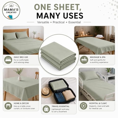 Image of King Size Bed Sheet - 600 Thread Count Single Flat Sheet Only - Long Staple Egyptian Cotton Top Sheet Wrinkle & Fade Resistant - Sage