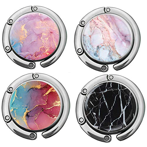 Image of Bosketo Foldable Purse Hook Womens Bag Table Hanger Collection Desk Hooks for Purse (4pack Pretty Marble Hook)