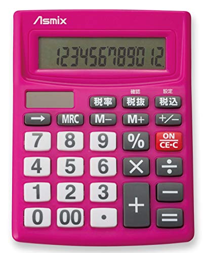 アスカ 電卓 税計算 C1234P ピンク 12桁