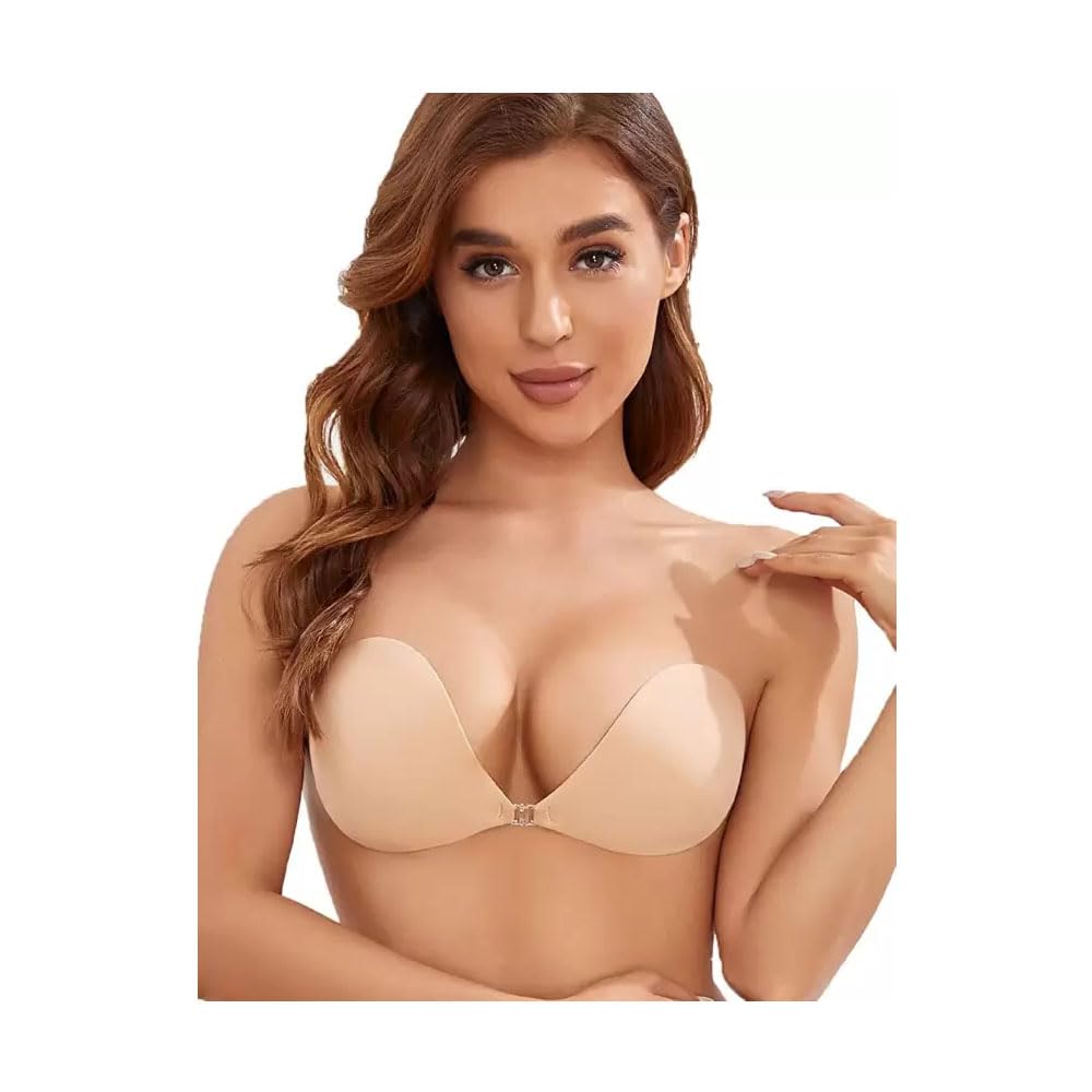 geonix 1 Pair Silicone Wire Free Stick-On Bra Padded | Adhesive Bra Strapless Silicone Invisible Push Up Reusable Self Sticky Bra for Backless Dress Stick on Bra - V Shape-picture-26