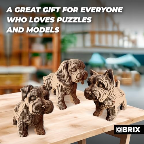 Image of QBRIX Another 3 Puppies 3D Puzzle for Adults, DIY Craft Kit for Home Decor, 3D Model Kit for Teens 14+, Creative and Original Gift for Craftlovers, Cardboard Model Building Kit