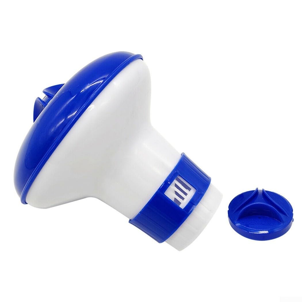 Dispenser galleggiante regolabile per piscina per compresse e pillole, dispositivo di auto-dosaggio per spa, piccole piscine, trattamento dell'acqua all'aperto, 12,4 cm