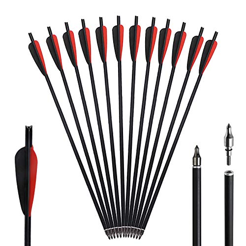 IRQ 20 Inch Crossbow Bolts and Crossbow Broadheads Set, Carbon Crossbow Arrows for Hunting and Outdoor Practice, 12 Crossbow Bolts Arrow