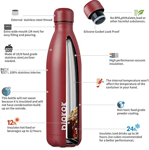 Image of BJPKPK 25 oz Insulated Water Bottle, Stainless Steel Flask, Leak Proof