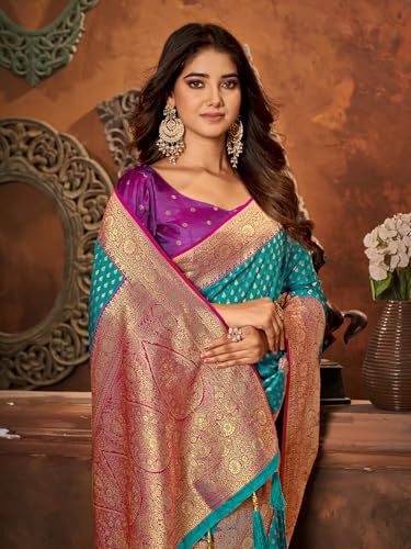Image of Mehrang Women's Pure Kanjivaram Silk Saree Banarasi Silk Wedding Sarees for Women with Blouse Piece