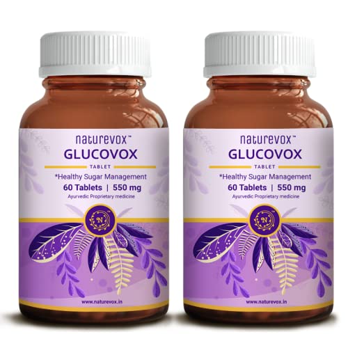 Naturevox Glucovox Diabetic Care tablets - Ayurvedic diabetes tablets for sugar control & sugar free lifestyle | with goodness of Jamun, Karela, Amla Guduchi & 7more - 60 tablets of 550mg (Pack of 2)