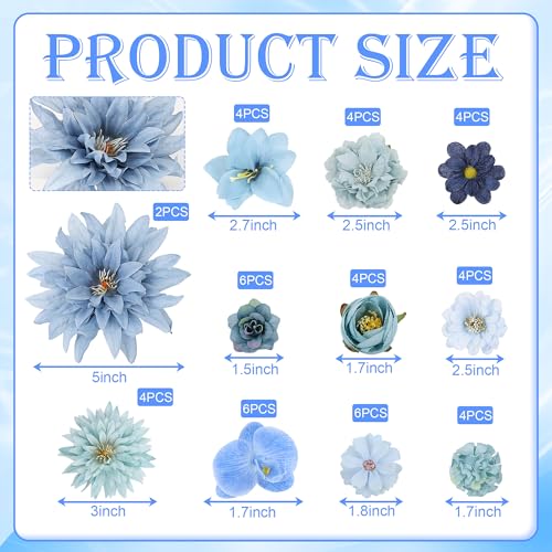 Têtes de fleurs artificielles bleues intenses en lot de 48 pièces légères - 3