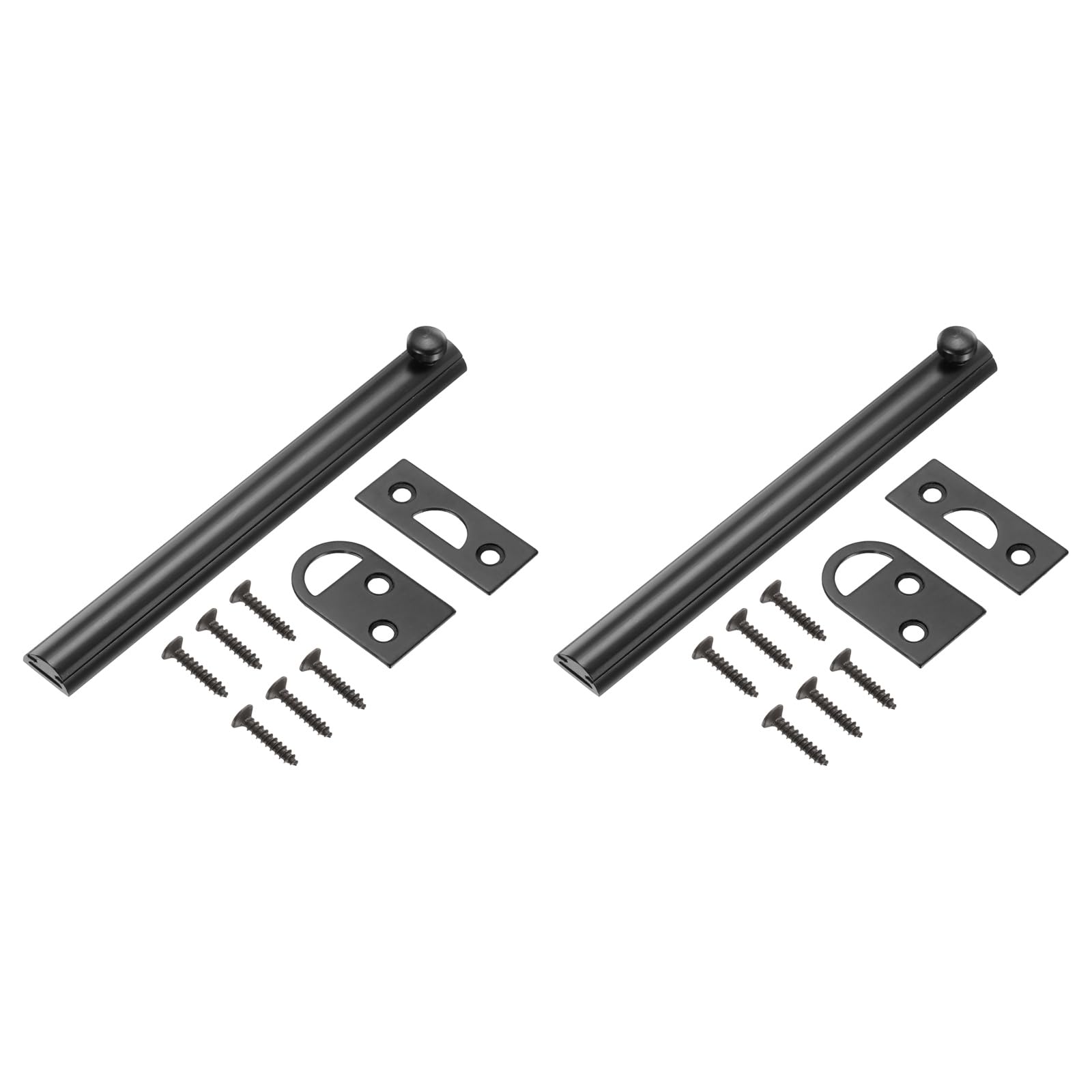 sourcing map 2Pcs 6" Solid Brass Surface Bolt, Concealed Security Slide Latch Door Lock with Screws, Polished French Door Lock for Closet Cabinet Recessed Doors, Matt Black