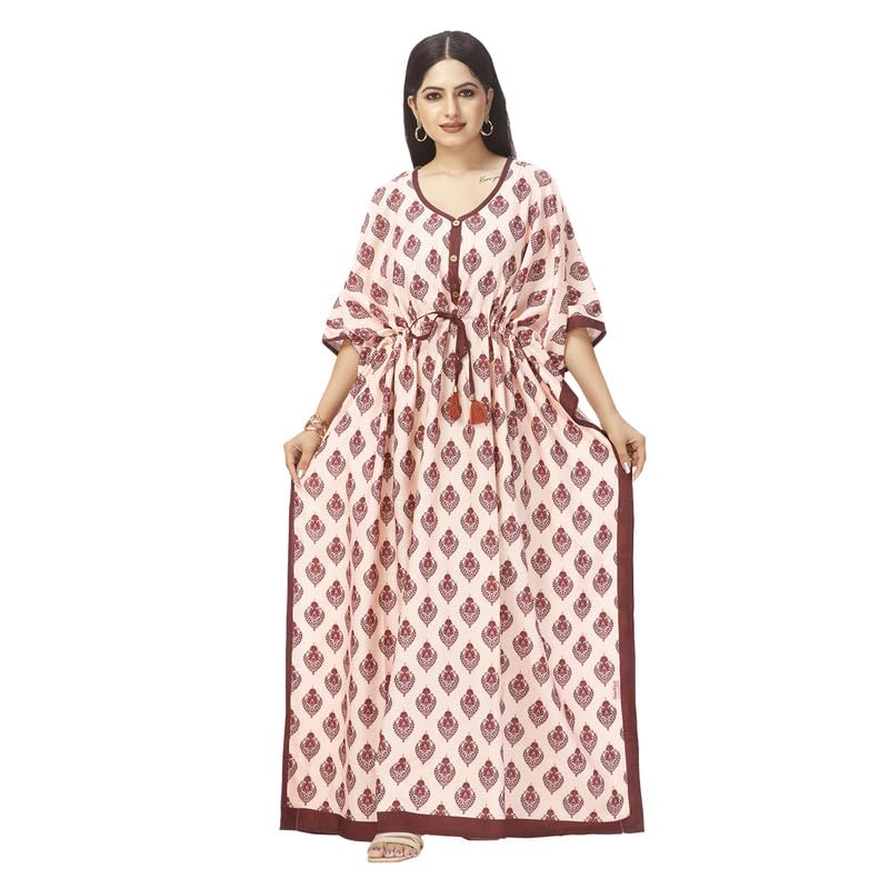 daintier Women's Printed Cotton Kaftan Dress with Adjustable Waist | Free Size Nightwear/Resort Wear | Lightweight & Breathable-picture-54