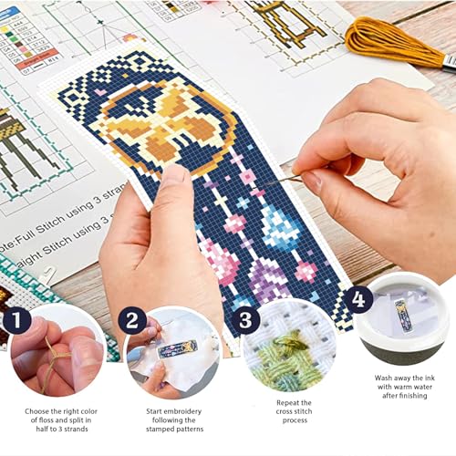 Image of FREEBLOSS 6 Set Cross Stitch Bookmark Kits Dreamcatcher Pattern Stamped Embroidery Kit Stitch Bookmarks DIY Book Marks Printed Cross Stitch Kits with Instructions for Beginners Adults 8''x2.4''