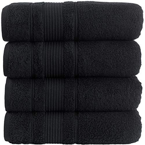 Qute Home 4-Piece Bath Towels Set, 100% Turkish Cotton Premium Quality Towels For Bathroom, Quick Dry Soft And Absorbent Turkish Towel, Set Includes 4 Bath Towels (Black) #TOP4