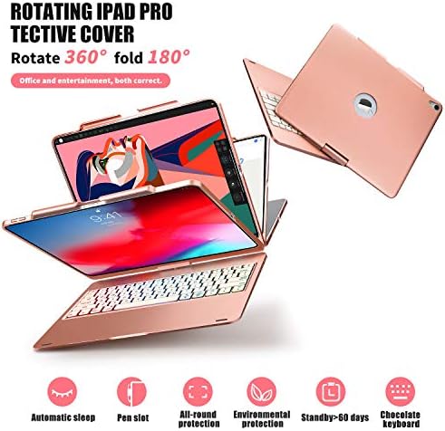 ONHI Keyboard Case for ipad pro 12.9 2018 3rd –360 Degree Rotation,Colorful Backlight, iPad Case with Keyboard [Supports Pencil Charging Mode] Fit for iPad pro 12.9 2018 (Rose Gold)