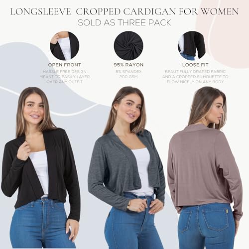 Image of Azules Cropped Cardigan for Women, Open Front Drape Lightweight Sweater Long Sleeves Women's Cardigans