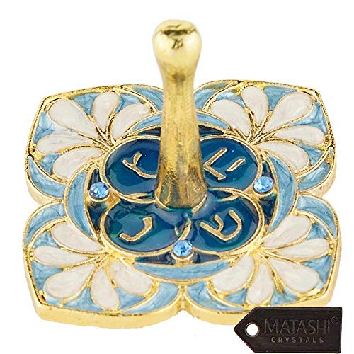 Matashi Hand Painted Spinning Dreidel Holiday Ornaments Pewter Elegant Jewish Decor Hanging Decoration for Family or Personal Use Gold Plated Vintage Design Embellished Crystals Judaica