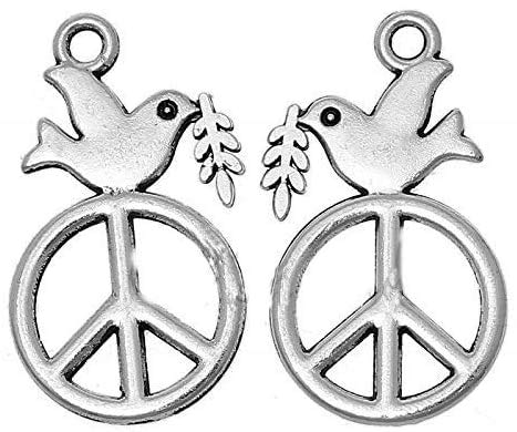 Cartener 28mm Antiqued Silver Plated Charms Dove Peace Sign for Jewelry Making Supply Pendant Bracelet DIY Crafting (10), Silver Zinc Copper, Silver Zinc Copper