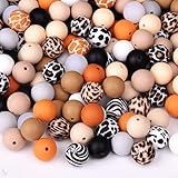100Pcs Animal Silicone Beads Bracelet Making kit, 15mm Soft Rubber Round Beads Crafts for Keychain Wristlets Pacifier Clips Teething Lanyards Necklace Jewelry DIY with Elastic String