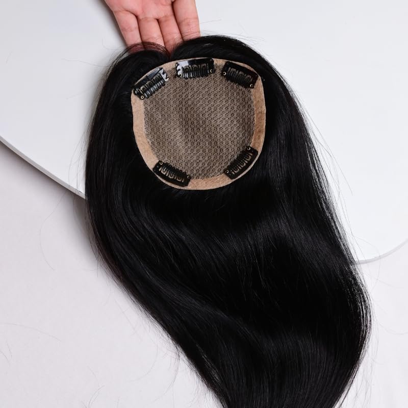 THE SHELL HAIR 5x5 New Silk Hair Topper - Human Hair Extensions - Natural Black (Dark Brown)
