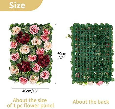 NUPTIO Flower Wall Panel Backdrop - 2 Pcs Silk Rose Wall Decor 60cm x 40cm Pink & Champagne Hanging Artificial Flowers Panels Floral Backdrop for Wedding Party Bridal Baby Shower Home Office Decor