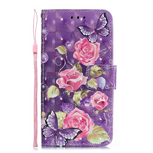 DENDICO iPhone XS Max Case Leather Wallet Cover Flip Bookstyle 3D Cute Pattern Magnetic Shockproof Protective Case for Apple iPhone XS Max - Purple, Rose