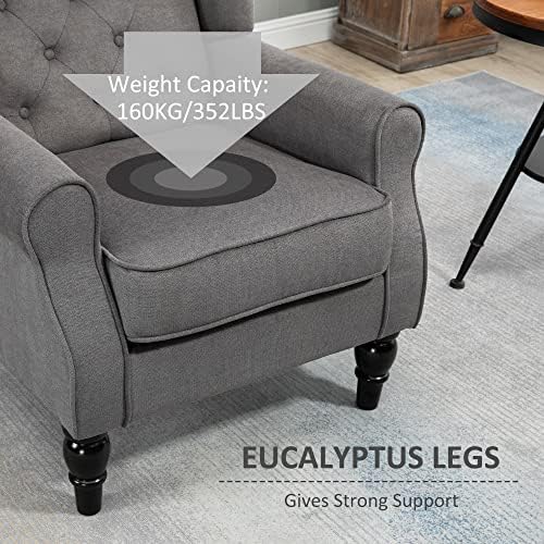 HOMCOM Retro Accent Chair, Wingback Armchair with Wood Frame Button Tufted Design for Living Room Bedroom, Dark Grey