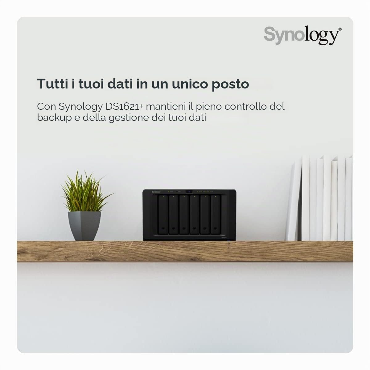 Synology - Soluzione di archiviazione centralizzata Nas DS1621+ 6bay, 4GB RAM, 4X GBE