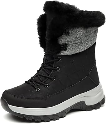 GEXECEUSS Mens Hiking Boots Fur Lined Winter Snow Boots Non-Slip Hiking Shoes for Outdoor Outdoor Backpacking Trekking Walking Trails Shoe